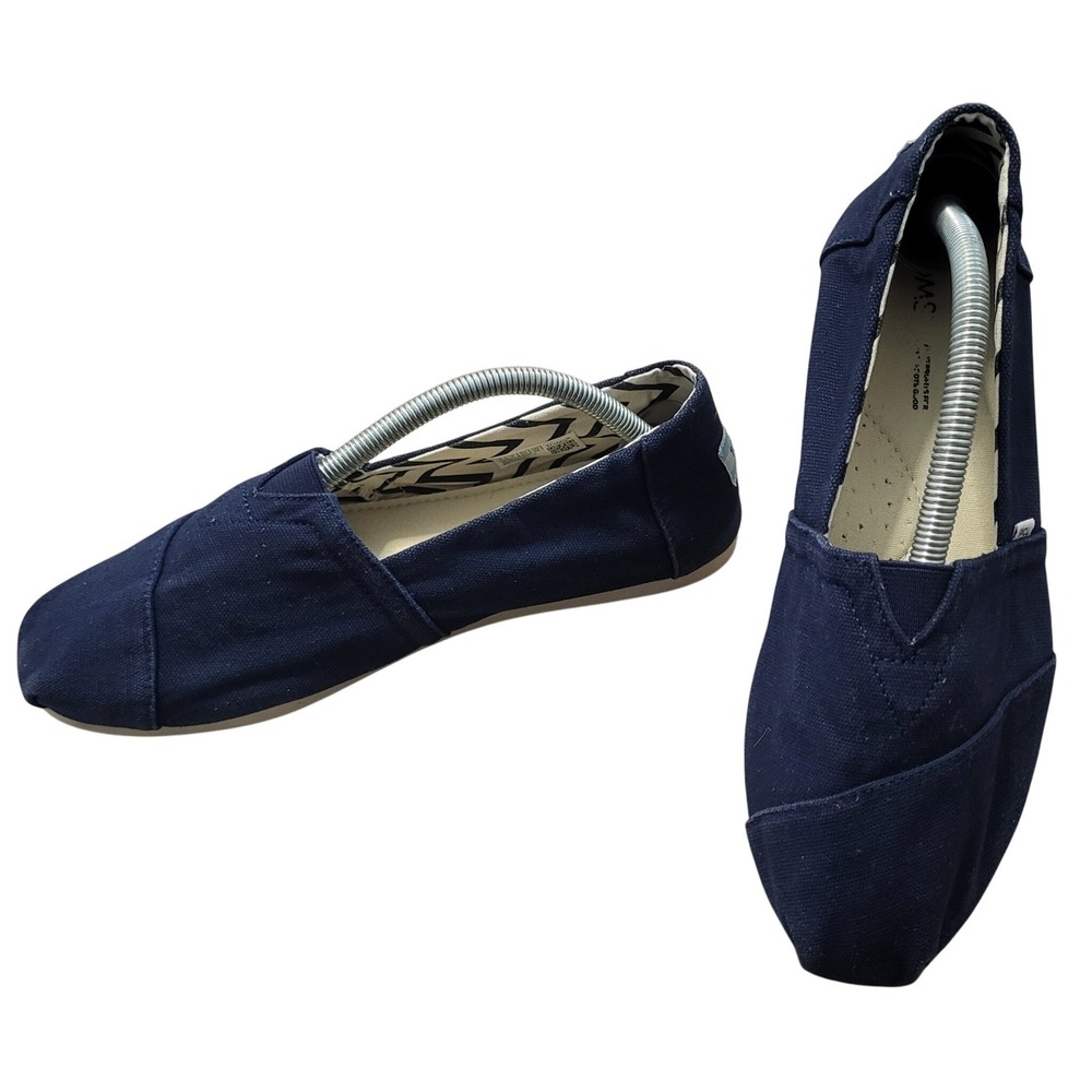 TOMS Womens Navy Blue Canvas‎ Classic Alpargata Slip On Shoes 9 Chevron Casual